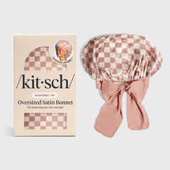 Terracotta Checker Oversized Satin Bonnet